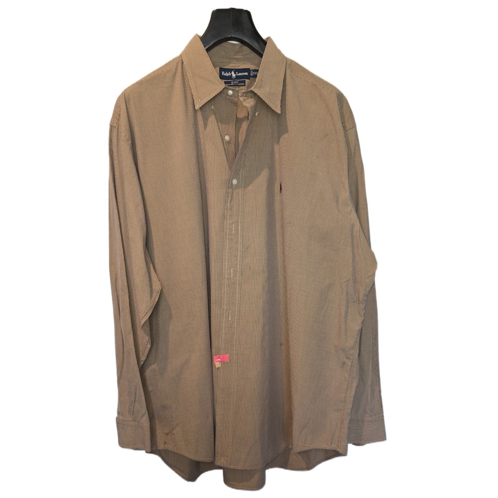 Ralph Lauren Blake Shirt Mens XXL Brown Gingham Check Long Sleeve Cotton Pony
